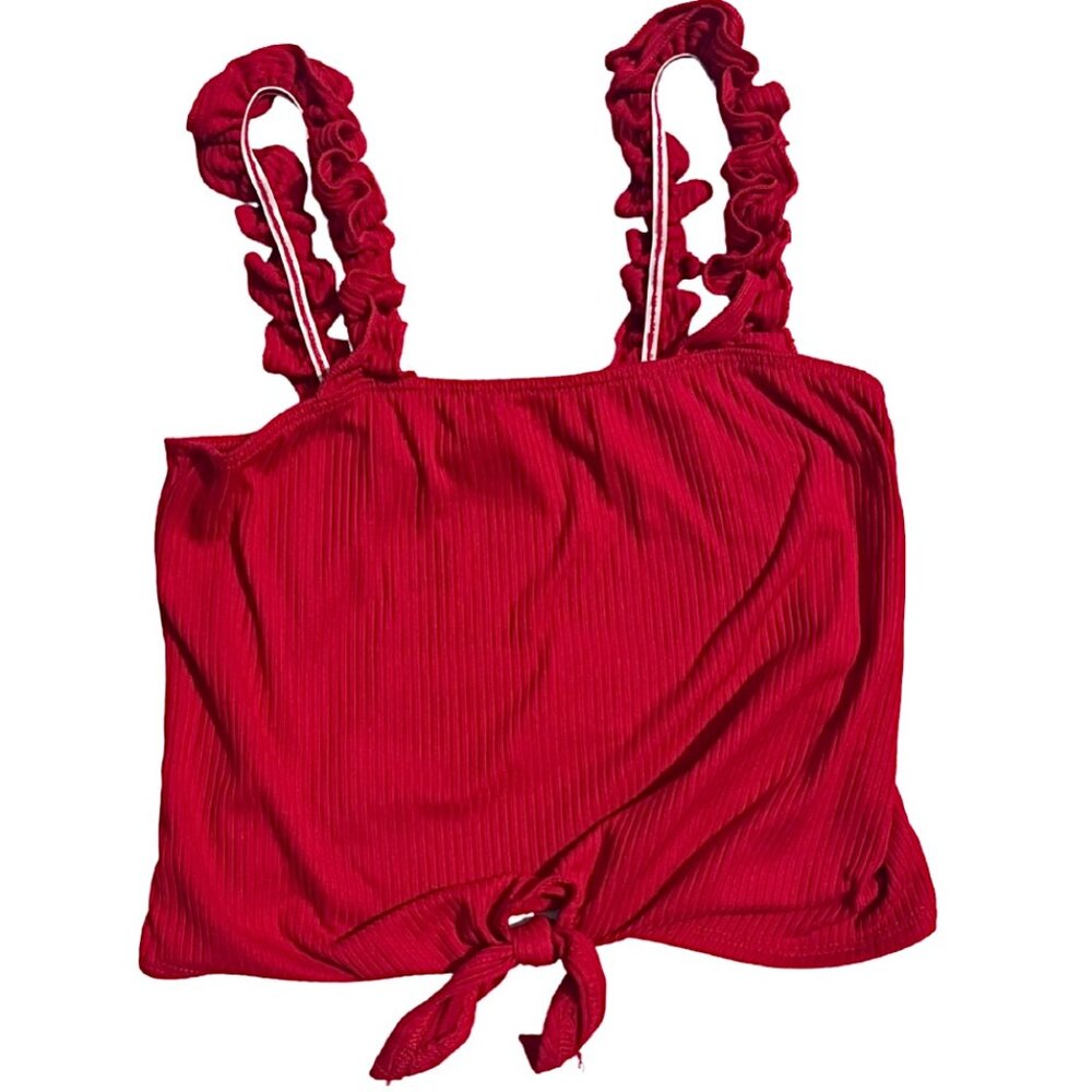 Scotty Size S Red Ribbed Crop Tank Top With Ruffle Straps